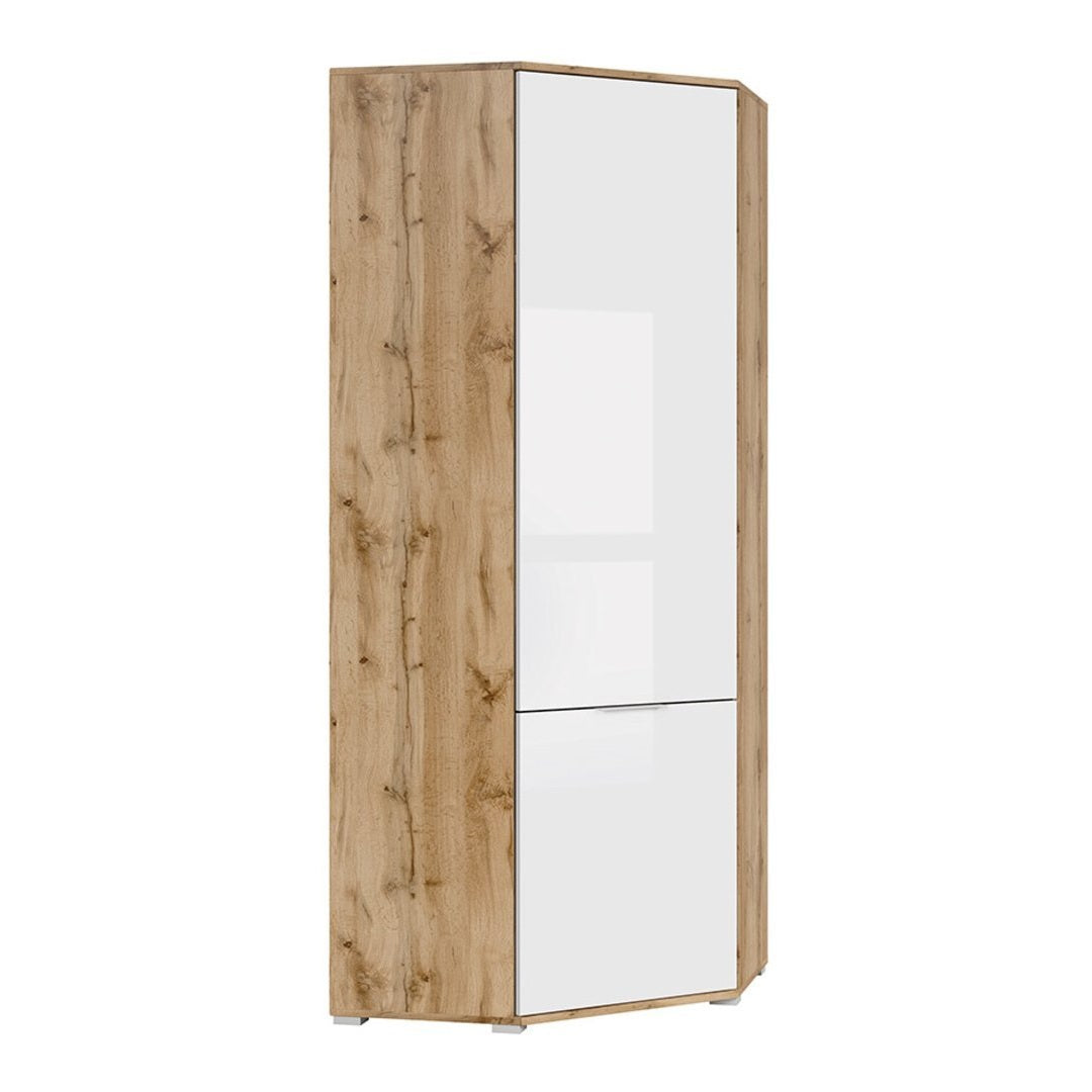 Black Red White Corner Wardrobe, Oak, White