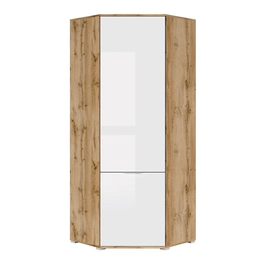 Black Red White Corner Wardrobe, Oak, White