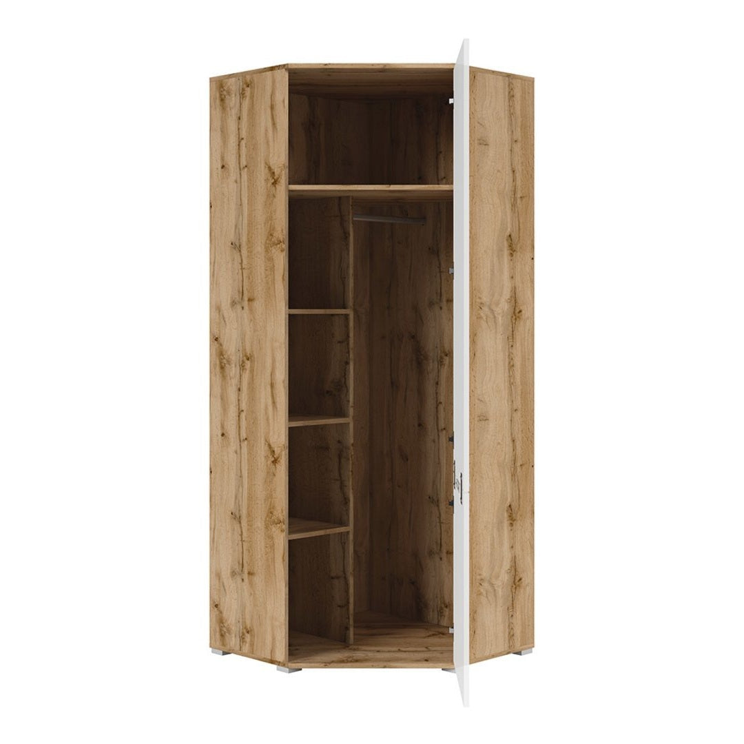 Black Red White Corner Wardrobe, Oak, White