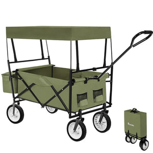Garden Trolley - foldable, with roof, 3 pockets, transport bag, 80 kg capacity