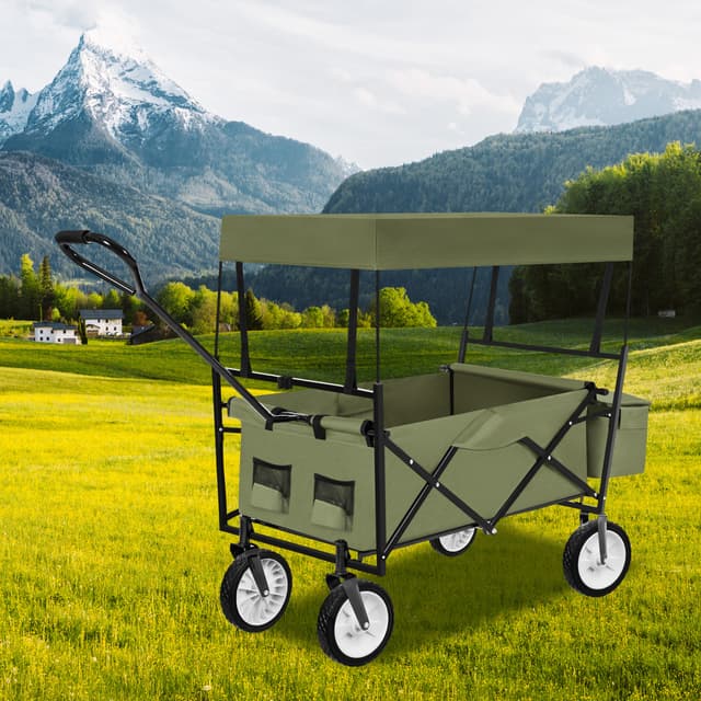 Garden Trolley - foldable, with roof, 3 pockets, transport bag, 80 kg capacity