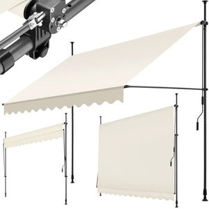 Awning with hand crank - pressure fitted , height adjustable 300 x 180 cm - beige