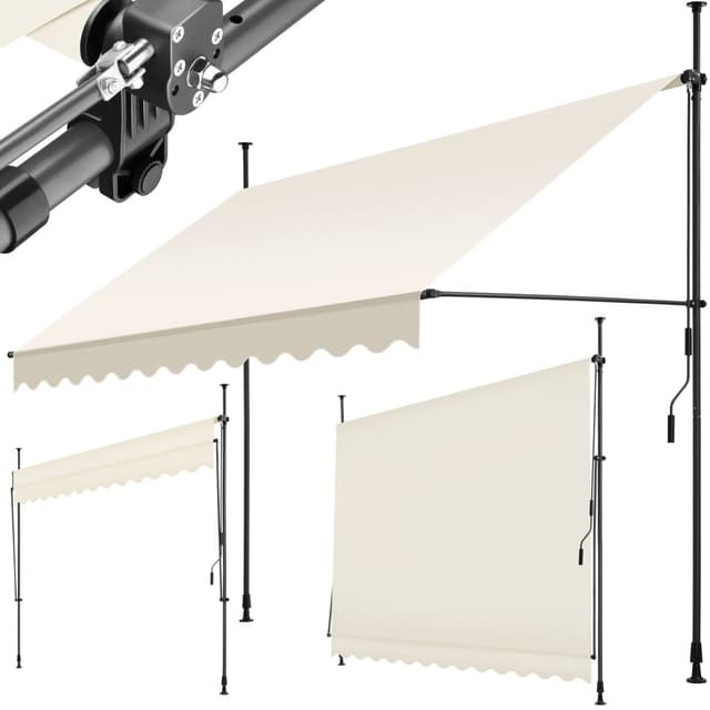 Awning with hand crank - pressure fitted , height adjustable 300 x 180 cm - beige