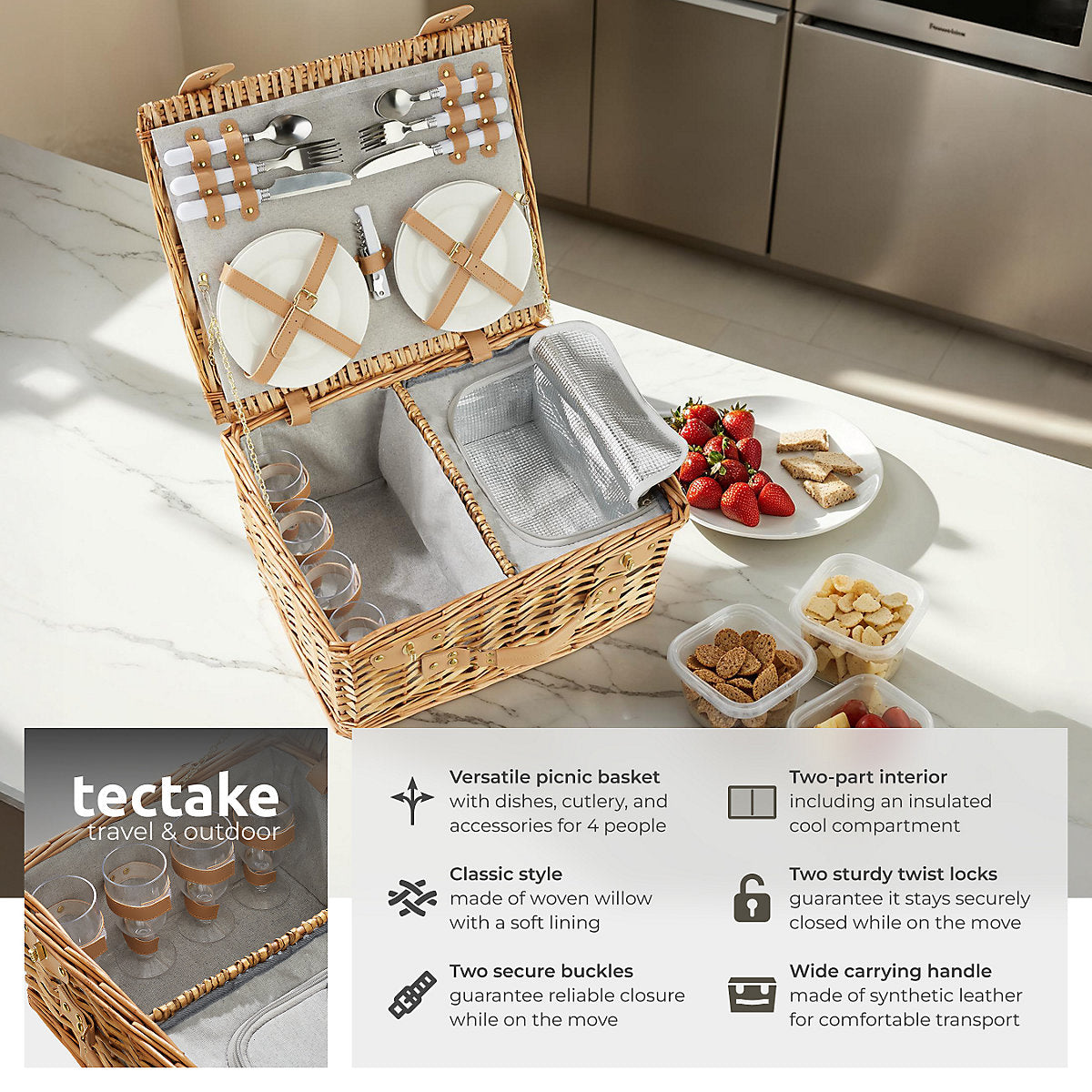 Tectake Picnic Basket with Cooler Compartment