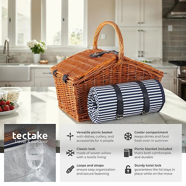 Tectake Picnic basket Usedom for 4 people, with cooler compartment & accessories