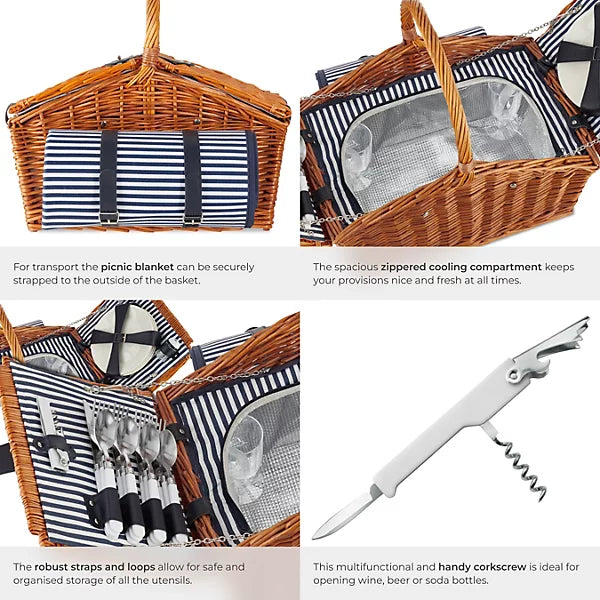 Tectake Picnic basket Usedom for 4 people, with cooler compartment & accessories