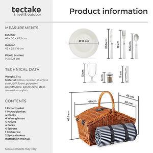 Tectake Picnic basket Usedom for 4 people, with cooler compartment & accessories