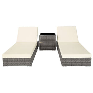 Tectake Set with 2 Sun Loungers and 1 Table, 184 x 60 x 21 cm, Grey