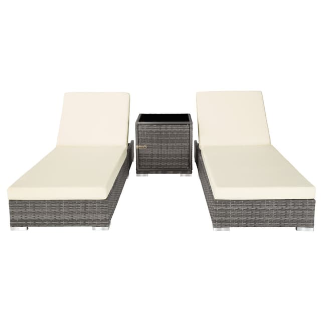 Tectake Set with 2 Sun Loungers and 1 Table, 184 x 60 x 21 cm, Grey
