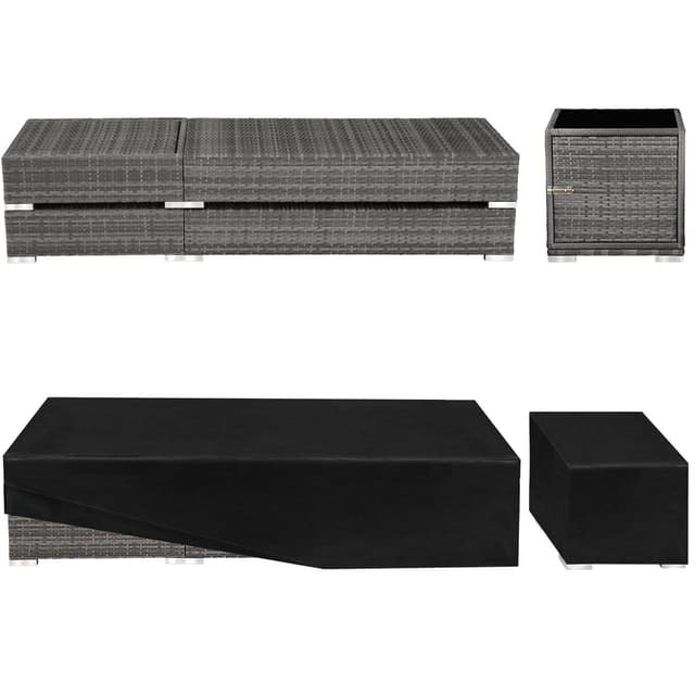 Tectake Set with 2 Sun Loungers and 1 Table, 184 x 60 x 21 cm, Grey