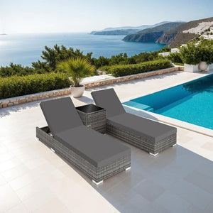 Tectake Set with 2 Sun Loungers and 1 Table, 184 x 60 x 21 cm, Grey