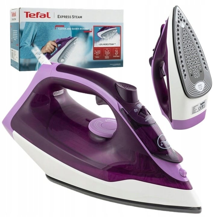 Tefal FV2836 Dry & Steam Iron Ceramic Soleplate 2400 W, Purple, White