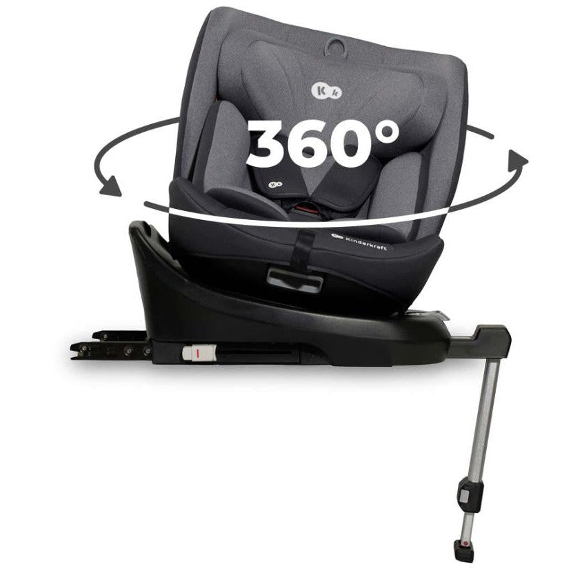 Kinderkraft I-360 Car Booster Seat with Isofix, 0-36 kg, 5-point harness, Grey, i-Size, Rotatable
