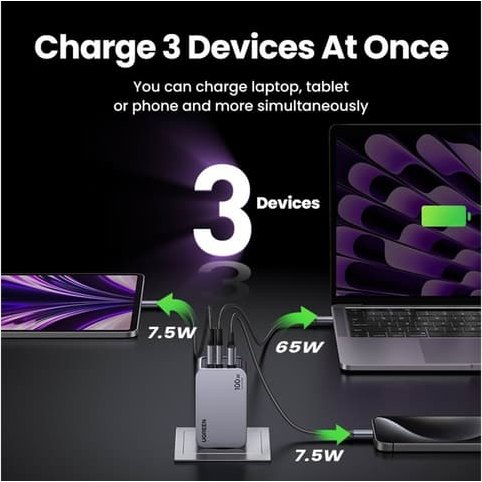 Ugreen Nexode X 100W GaN Charger USB + 2x USB-C, Grey