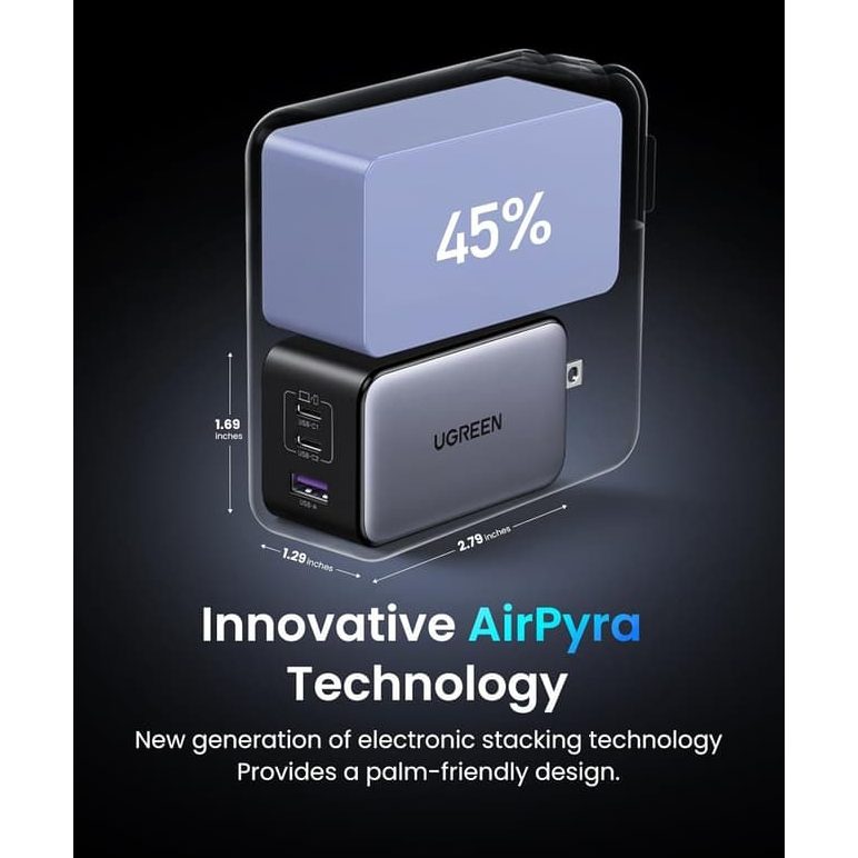 Ugreen Nexode X 100W GaN Charger USB + 2x USB-C, Grey