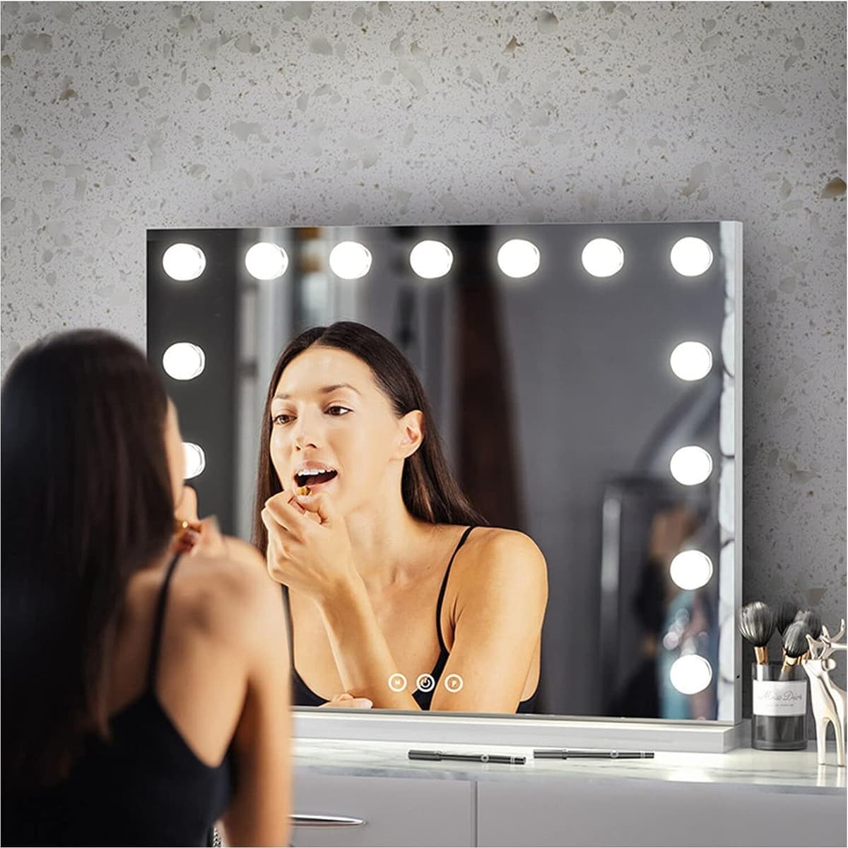 UNIQ XL Hollywood Vanity Makeup Mirror with 15 LED Bulbs and Touch Function, White