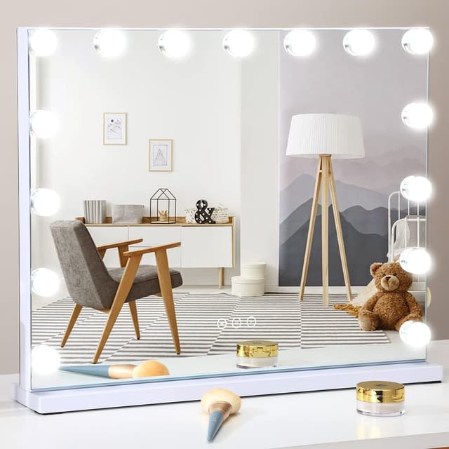Uniq XL Hollywood Vanity Mirror with 15 LED Bulbs and Touch Function, White