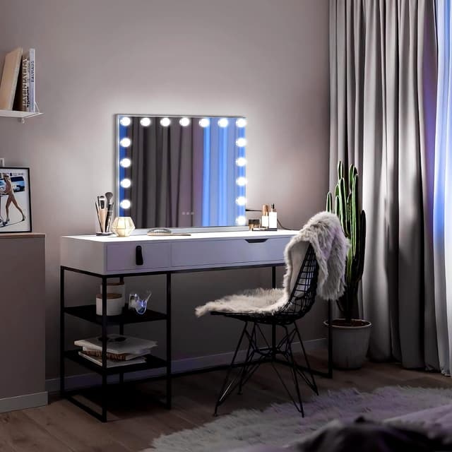 Uniq XL Hollywood Vanity Mirror with 15 LED Bulbs and Touch Function, White