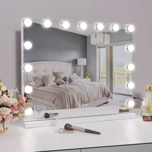 UNIQ XL Hollywood Vanity Makeup Mirror with 15 LED Bulbs and Touch Function, White