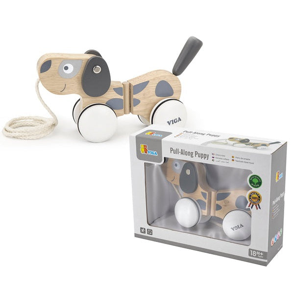 Viga Pull-Along Dog, Grey & White
