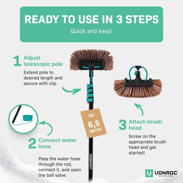 Vonroc Telescopic Brush 2-in-1 Multi-purpose Brush 6,5m