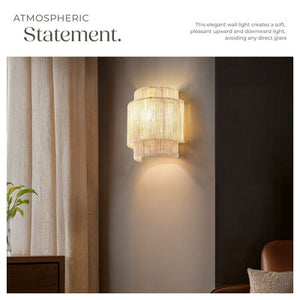 Wall Light Lignea in 3 Tiers, Jute Fibre and Boho Chic Design -nature