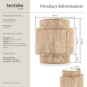 Wall Light Lignea in 3 Tiers, Jute Fibre and Boho Chic Design -nature