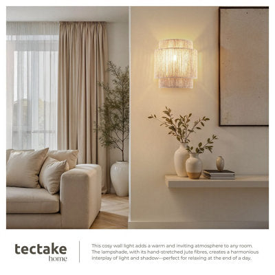 Wall Light Lignea in 3 Tiers, Jute Fibre and Boho Chic Design -nature